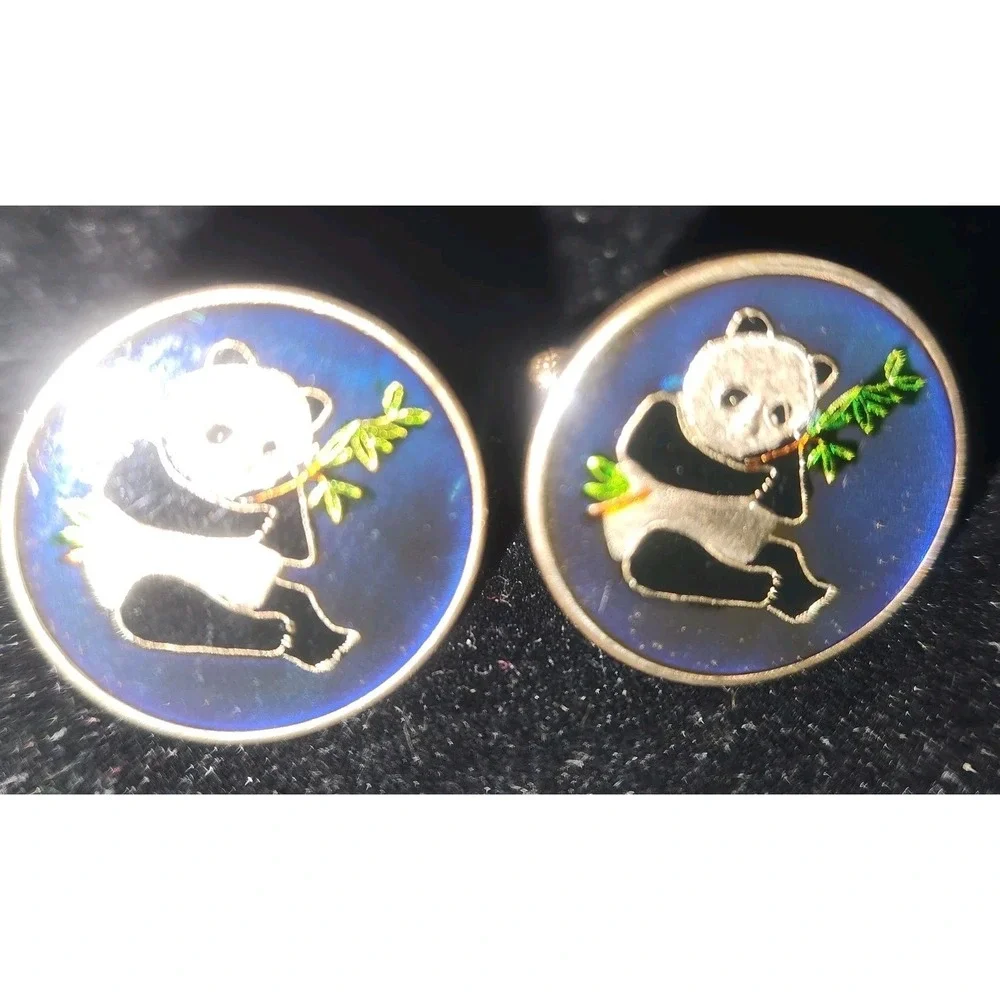 China  Panda‎ Coin Cufflinks Gold-tone Rare